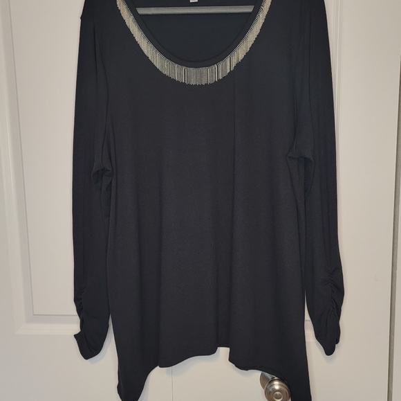 Avenue Women's Plus  Black Knit Sweater Rushed Sleeves Silver Bead Trim - 22/24 - Picture 8 of 9